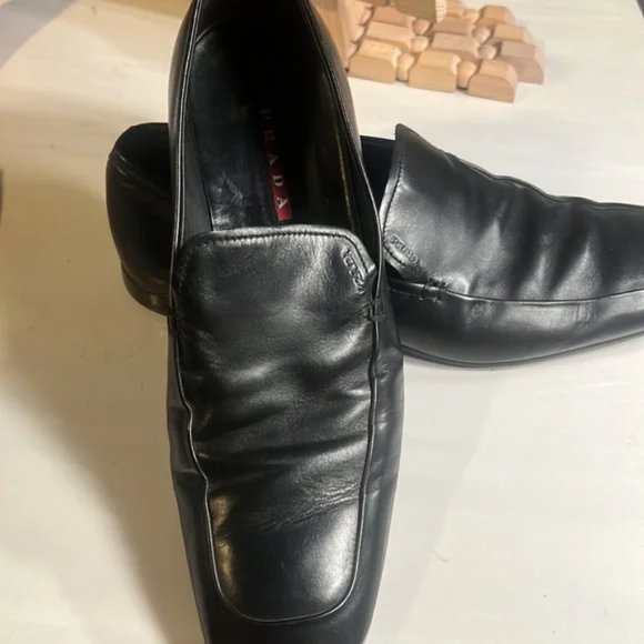 Prada Black Leather Slip On Loafers Driving Shoes Mens Size 8 US Made In Italy - Picture 8 of 15